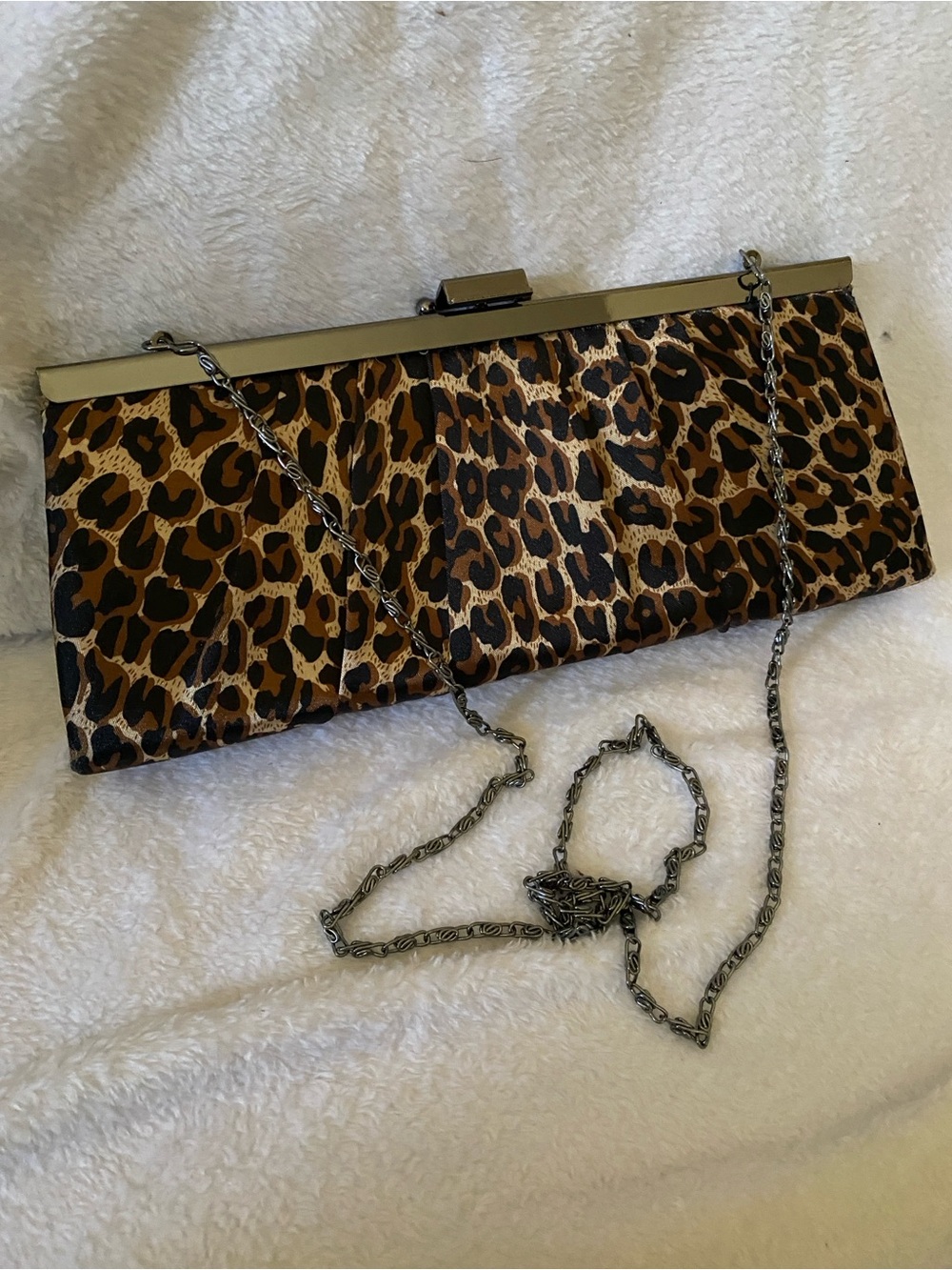 Jacqueline Ferrar Leopard-Print Chain Clutch in Brown and Black